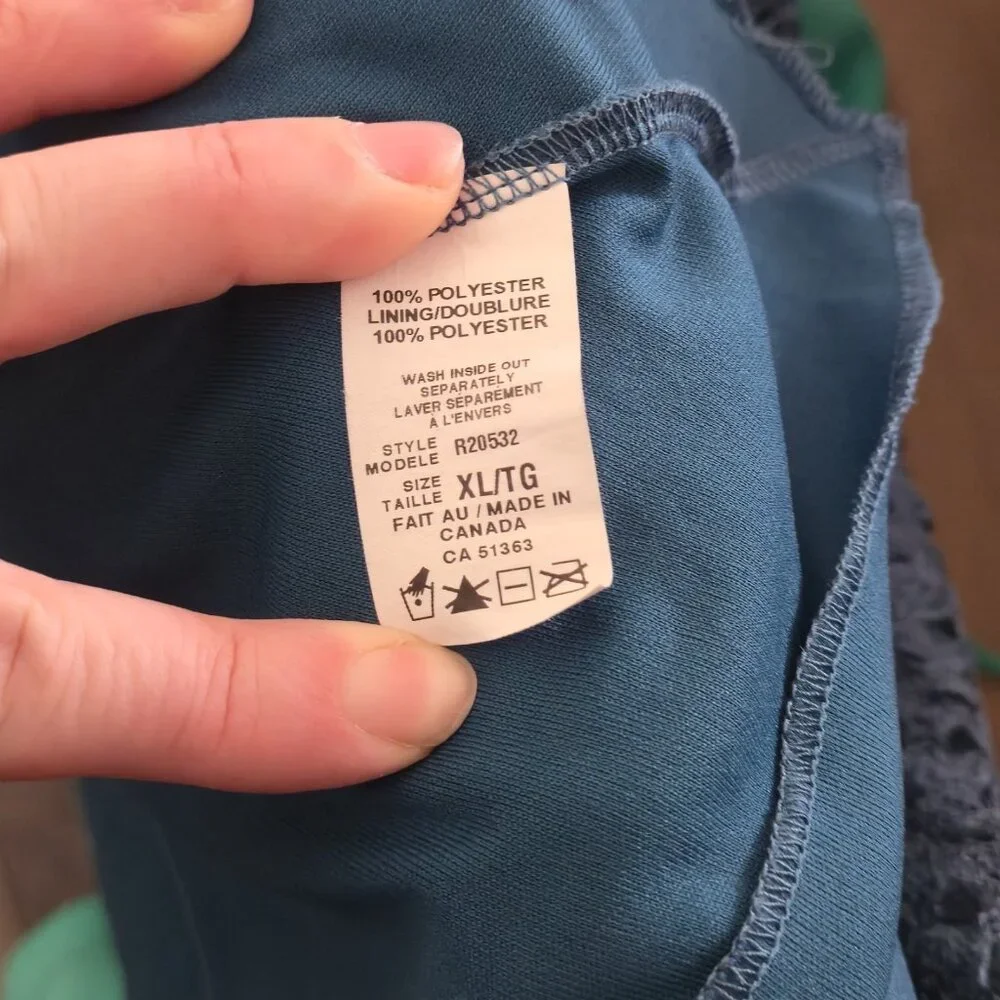 Initiatives Lined Teal Blue Lace Tunic Sharkbite Hem Crochet Lagenlook Blouse XL - Picture 9 of 10